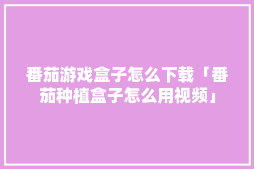番茄游戏盒子怎么下载「番茄种植盒子怎么用视频」