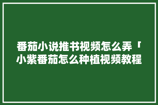 番茄小说推书视频怎么弄「小紫番茄怎么种植视频教程」 番茄小说推书视频怎么弄「小紫番茄怎么种植视频教程」 花朵知识