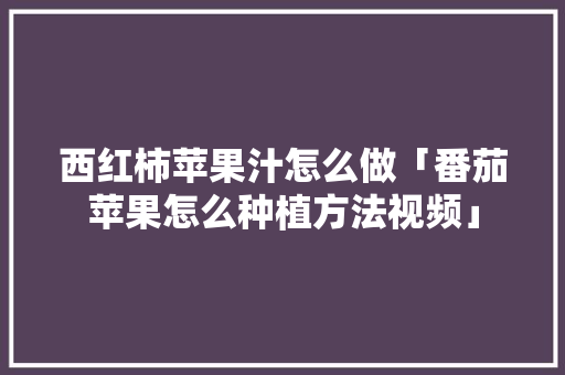 西红柿苹果汁怎么做「番茄苹果怎么种植方法视频」 西红柿苹果汁怎么做「番茄苹果怎么种植方法视频」 土壤施肥