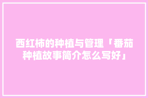 西红柿的种植与管理「番茄种植故事简介怎么写好」 花朵知识 西红柿的种植与管理「番茄种植故事简介怎么写好」 西红柿的种植与管理「番茄种植故事简介怎么写好」 花朵知识