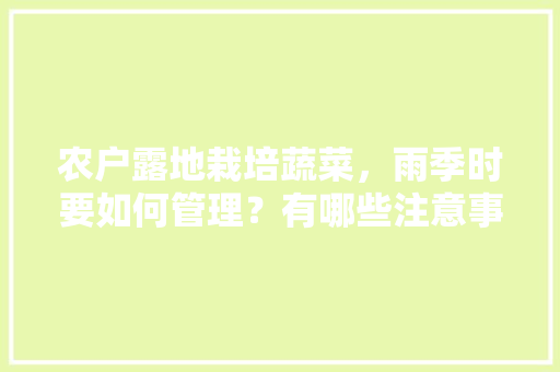 农户露地栽培蔬菜，雨季时要如何管理？有哪些注意事项「农技推广蔬菜种植技巧和方法」 农户露地栽培蔬菜，雨季时要如何管理？有哪些注意事项「农技推广蔬菜种植技巧和方法」 番茄种植技巧