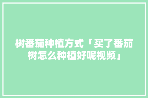 树番茄种植方式「买了番茄树怎么种植好呢视频」 树番茄种植方式「买了番茄树怎么种植好呢视频」 植物种类