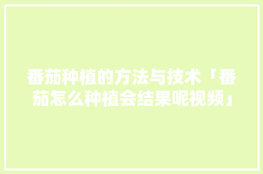 番茄种植的方法与技术「番茄怎么种植会结果呢视频」 番茄种植的方法与技术「番茄怎么种植会结果呢视频」 土壤施肥