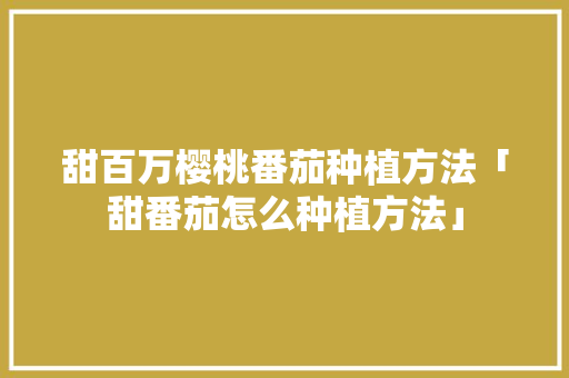 甜百万樱桃番茄种植方法「甜番茄怎么种植方法」 甜百万樱桃番茄种植方法「甜番茄怎么种植方法」 农业常识