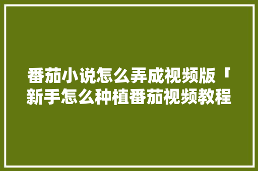 番茄小说怎么弄成视频版「新手怎么种植番茄视频教程」 番茄小说怎么弄成视频版「新手怎么种植番茄视频教程」 种植技巧