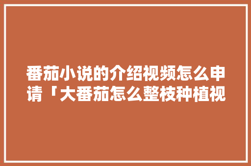 番茄小说的介绍视频怎么申请「大番茄怎么整枝种植视频教程」 番茄小说的介绍视频怎么申请「大番茄怎么整枝种植视频教程」 番茄种植技巧