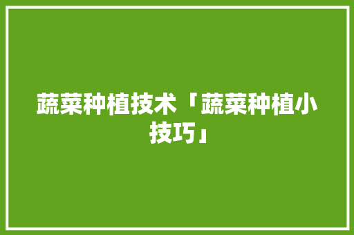 蔬菜种植技术「蔬菜种植小技巧」 蔬菜种植技术「蔬菜种植小技巧」 花朵知识