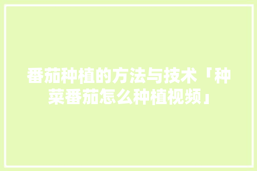 番茄种植的方法与技术「种菜番茄怎么种植视频」 番茄种植的方法与技术「种菜番茄怎么种植视频」 农业常识