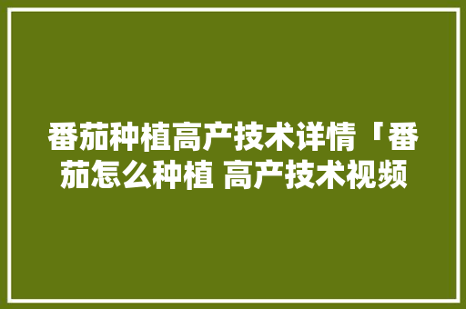 番茄种植高产技术详情「番茄怎么种植 高产技术视频」 番茄种植高产技术详情「番茄怎么种植 高产技术视频」 花朵知识