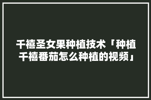千禧圣女果种植技术「种植千禧番茄怎么种植的视频」 千禧圣女果种植技术「种植千禧番茄怎么种植的视频」 花朵知识