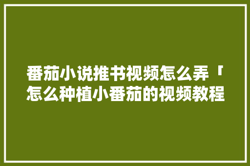 番茄小说推书视频怎么弄「怎么种植小番茄的视频教程」 番茄小说推书视频怎么弄「怎么种植小番茄的视频教程」 种植技巧
