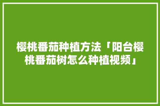 樱桃番茄种植方法「阳台樱桃番茄树怎么种植视频」 樱桃番茄种植方法「阳台樱桃番茄树怎么种植视频」 土壤施肥