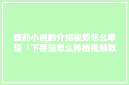 番茄小说的介绍视频怎么申请「下番茄怎么种植视频教程」