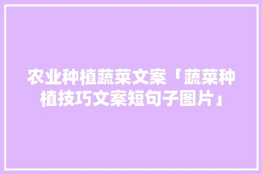 农业种植蔬菜文案「蔬菜种植技巧文案短句子图片」