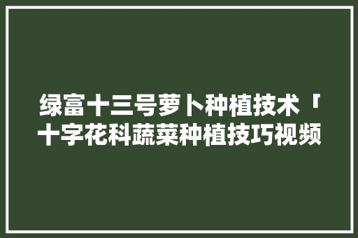 绿富十三号萝卜种植技术「十字花科蔬菜种植技巧视频」 绿富十三号萝卜种植技术「十字花科蔬菜种植技巧视频」 农业常识