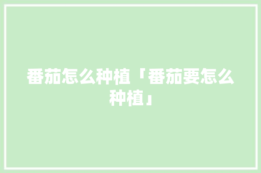 番茄怎么种植「番茄要怎么种植」 番茄怎么种植「番茄要怎么种植」 农业常识