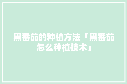黑番茄的种植方法「黑番茄怎么种植技术」 黑番茄的种植方法「黑番茄怎么种植技术」 植物种类