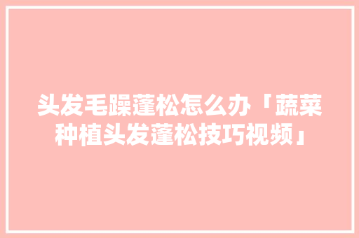 头发毛躁蓬松怎么办「蔬菜种植头发蓬松技巧视频」
