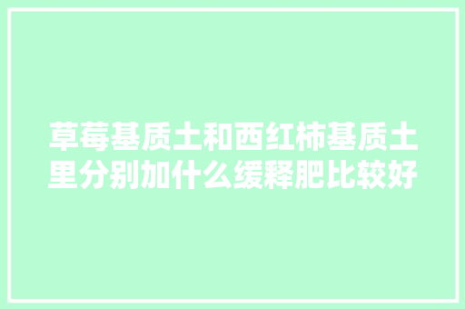 草莓基质土和西红柿基质土里分别加什么缓释肥比较好「怎么种植草莓番茄种子呢」 草莓基质土和西红柿基质土里分别加什么缓释肥比较好「怎么种植草莓番茄种子呢」 种植技巧