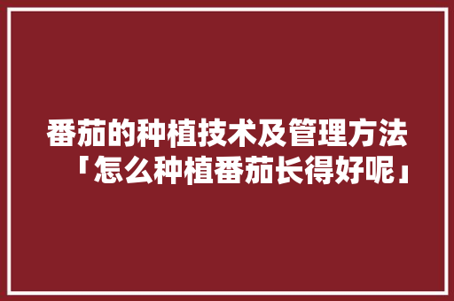 番茄的种植技术及管理方法「怎么种植番茄长得好呢」 番茄的种植技术及管理方法「怎么种植番茄长得好呢」 农业常识