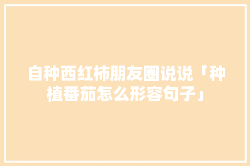 自种西红柿朋友圈说说「种植番茄怎么形容句子」 自种西红柿朋友圈说说「种植番茄怎么形容句子」 番茄种植技巧