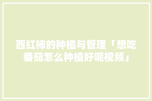 西红柿的种植与管理「想吃番茄怎么种植好呢视频」 西红柿的种植与管理「想吃番茄怎么种植好呢视频」 花朵知识