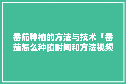 番茄种植的方法与技术「番茄怎么种植时间和方法视频」 土壤施肥 番茄种植的方法与技术「番茄怎么种植时间和方法视频」 番茄种植的方法与技术「番茄怎么种植时间和方法视频」 土壤施肥