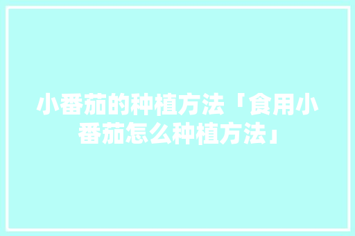 小番茄的种植方法「食用小番茄怎么种植方法」 小番茄的种植方法「食用小番茄怎么种植方法」 土壤施肥