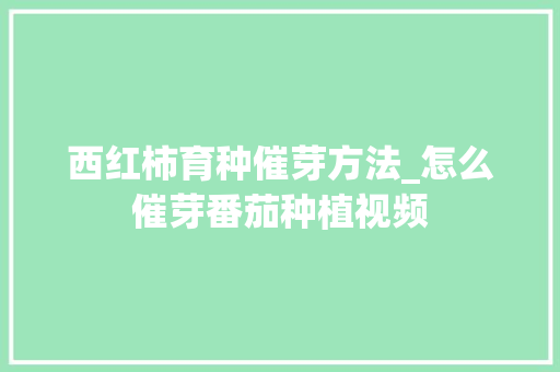西红柿育种催芽方法_怎么催芽番茄种植视频 西红柿育种催芽方法_怎么催芽番茄种植视频 植物种类