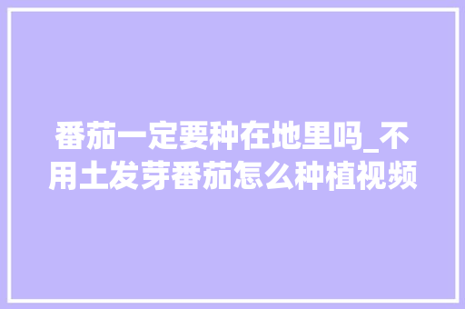 番茄一定要种在地里吗_不用土发芽番茄怎么种植视频 番茄一定要种在地里吗_不用土发芽番茄怎么种植视频 农业常识