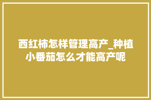 西红柿怎样管理高产_种植小番茄怎么才能高产呢