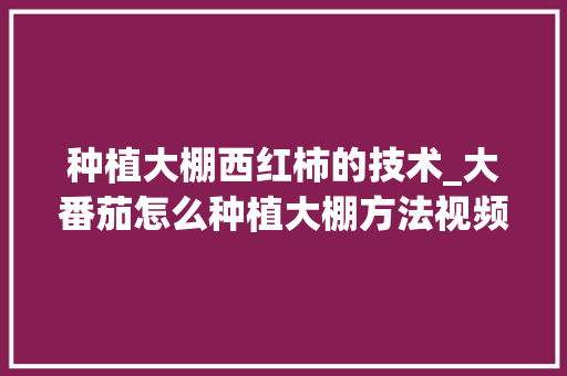 种植大棚西红柿的技术_大番茄怎么种植大棚方法视频 种植大棚西红柿的技术_大番茄怎么种植大棚方法视频 土壤施肥