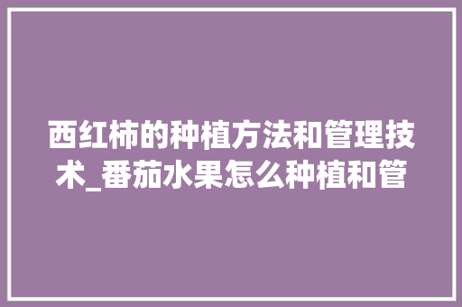 西红柿的种植方法和管理技术_番茄水果怎么种植和管理视频 西红柿的种植方法和管理技术_番茄水果怎么种植和管理视频 植物种类