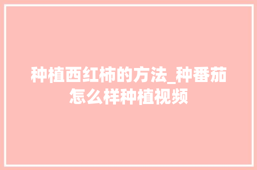 种植西红柿的方法_种番茄怎么样种植视频 种植西红柿的方法_种番茄怎么样种植视频 农业常识