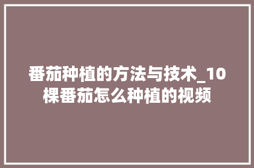 番茄种植的方法与技术_10棵番茄怎么种植的视频