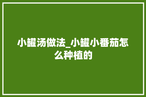 小罐汤做法_小罐小番茄怎么种植的