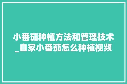 小番茄种植方法和管理技术_自家小番茄怎么种植视频 小番茄种植方法和管理技术_自家小番茄怎么种植视频 番茄病虫害防治