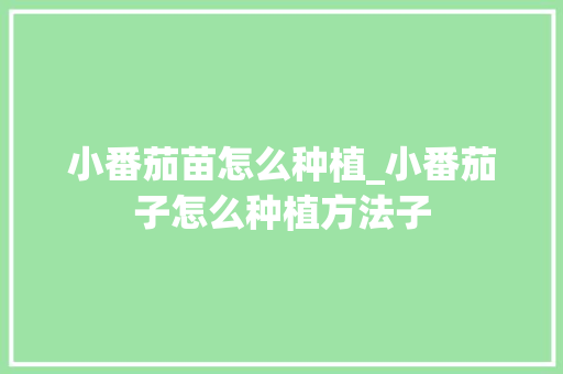 小番茄苗怎么种植_小番茄子怎么种植方法子 小番茄苗怎么种植_小番茄子怎么种植方法子 种植技巧