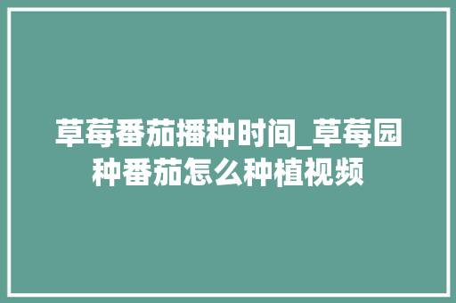 草莓番茄播种时间_草莓园种番茄怎么种植视频 草莓番茄播种时间_草莓园种番茄怎么种植视频 植物种类