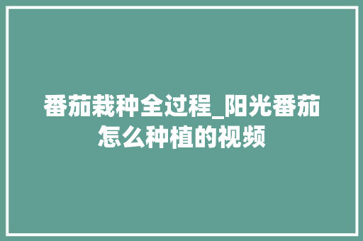 番茄栽种全过程_阳光番茄怎么种植的视频 番茄栽种全过程_阳光番茄怎么种植的视频 种植技巧