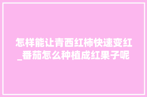 怎样能让青西红柿快速变红_番茄怎么种植成红果子呢 怎样能让青西红柿快速变红_番茄怎么种植成红果子呢 农业常识