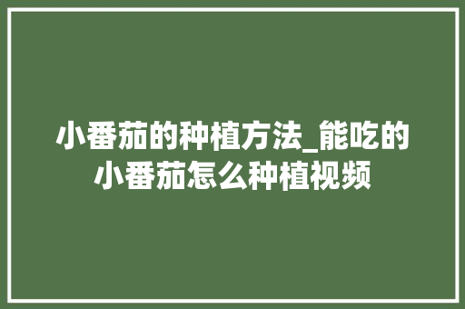 小番茄的种植方法_能吃的小番茄怎么种植视频 小番茄的种植方法_能吃的小番茄怎么种植视频 土壤施肥