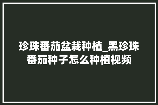 珍珠番茄盆栽种植_黑珍珠番茄种子怎么种植视频 珍珠番茄盆栽种植_黑珍珠番茄种子怎么种植视频 番茄种植技巧