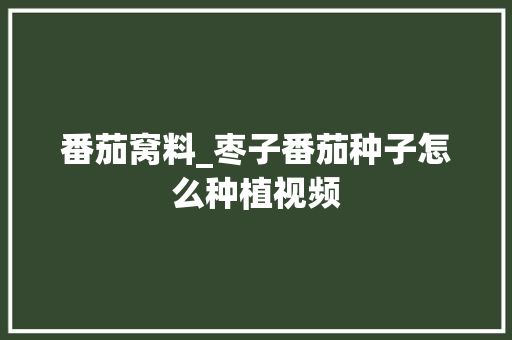 番茄窝料_枣子番茄种子怎么种植视频 番茄窝料_枣子番茄种子怎么种植视频 植物种类
