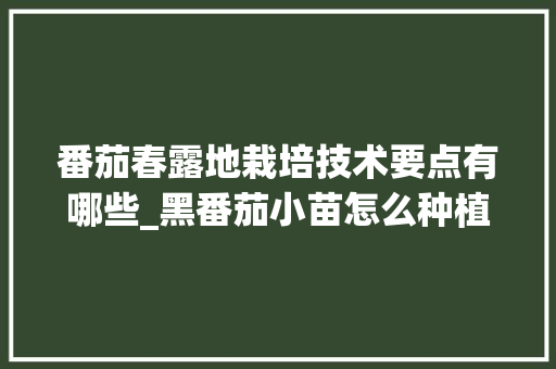 番茄春露地栽培技术要点有哪些_黑番茄小苗怎么种植视频 番茄春露地栽培技术要点有哪些_黑番茄小苗怎么种植视频 番茄病虫害防治