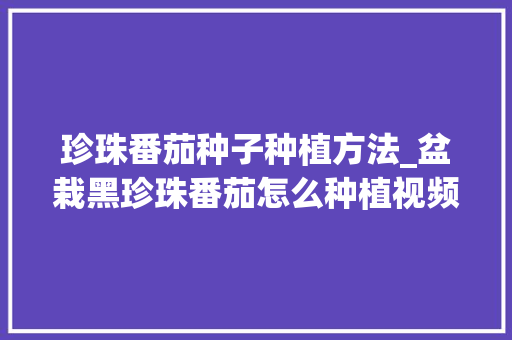 珍珠番茄种子种植方法_盆栽黑珍珠番茄怎么种植视频 珍珠番茄种子种植方法_盆栽黑珍珠番茄怎么种植视频 土壤施肥