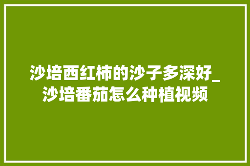 沙培西红柿的沙子多深好_沙培番茄怎么种植视频 沙培西红柿的沙子多深好_沙培番茄怎么种植视频 花朵知识