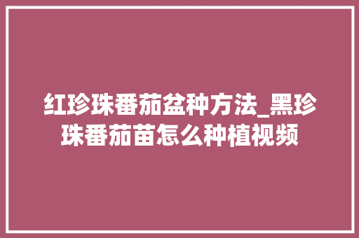 红珍珠番茄盆种方法_黑珍珠番茄苗怎么种植视频 红珍珠番茄盆种方法_黑珍珠番茄苗怎么种植视频 农业常识