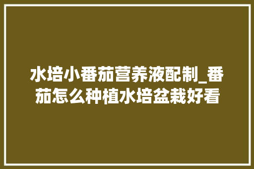水培小番茄营养液配制_番茄怎么种植水培盆栽好看