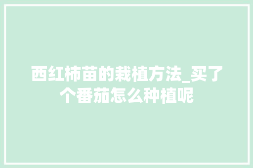 西红柿苗的栽植方法_买了个番茄怎么种植呢 西红柿苗的栽植方法_买了个番茄怎么种植呢 植物种类